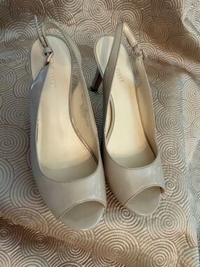 Nine West Nude Patent Peep-Toe Slingback Heels